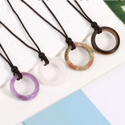 China Natural Stone  Wholesale Healing Quartz Gemstone Quartz Circle Necklace Reiki Natural Stone Crystal Ring Necklaces Jewelry A054 for sale