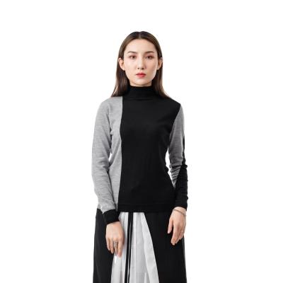 China Anti-wrinkle OEM 2021ss Custom Design Color Blocking Wool Cashmere Turtle Neck Tops Knitted Pullovers Cashmere Ladies Sweater for sale