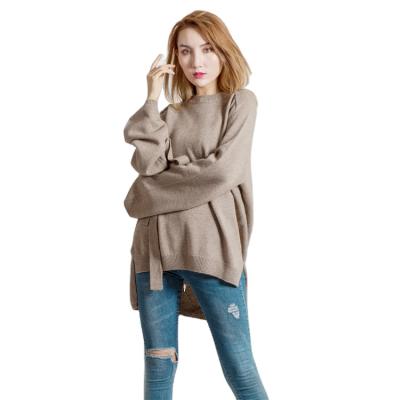 China Luxury Anti-wrinkle Edge Irregular Cashmere Knitted Sweater With Belt Cashmere Knit Sweater for sale