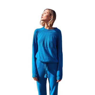 China Custom Wholesale Luxury Crewneck Anti-pilling Knitted Cashmere Sweater Set With Drawstring For Women for sale