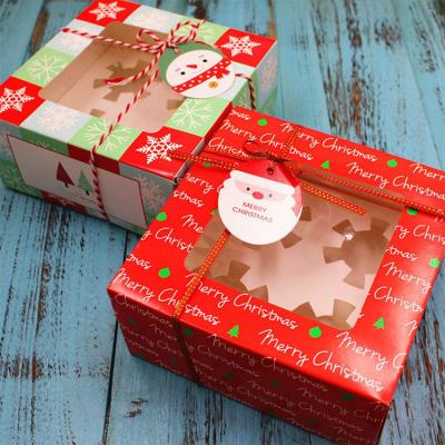 China Recycled Materials Red Christmas Cookie Food Bakery Boxes Candy Cake Boxes With Window for sale