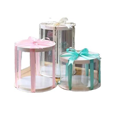 China PET Recyclable 6 Inch Round Transparent Cake Box Packaging Birthday Wedding Cake Box Flower Gift Craft Baking Box for sale