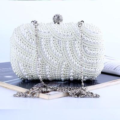 China Designer Elegant Rhinestone Pearl Evening Handbag Bridal Purse Wedding Purses Ladies Grab Bags Pearl Beaded Bag for sale