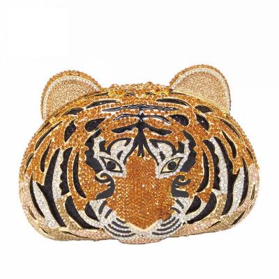 China Diamond Luxury Wholesales Crystal Clutch Purse For Party Wedding Formal Purse 3 D Tiger Head Diamond Evening Bags for sale