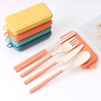 China New Cute Single Recyclable Straw Folding Tableware Reusable Fork Wheat Chopsticks Spoon Travel Camping Dinner Set for sale