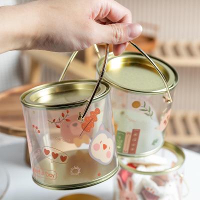 China Cute Transparent Portable Snacks Cake Small Cookie Box Candy Tin Cookie Box Packaging Christmas Gift Food/Gift Packaging Jar for sale