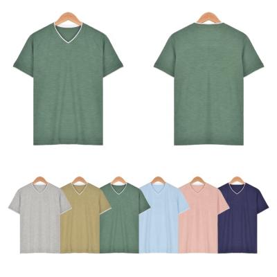 China Hot Selling Anti-Wrinkle Wick Cotton V Neck T-shirts Men Summer High Quality Short Sleeve Bamboo T-shirts for sale