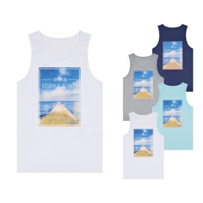 China Custom Seascape Print Tank Top Breathable Sporty Sleeveless Handsome Mens Gym Sports Tank Tops Workout for sale