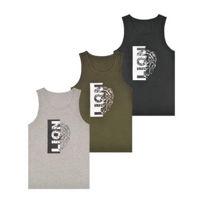 China Custom Sale 100 Cotton Sports Tank Tops Breathable Hot Fitness Bodybuilding Lion Printing Tank Tops Men for sale