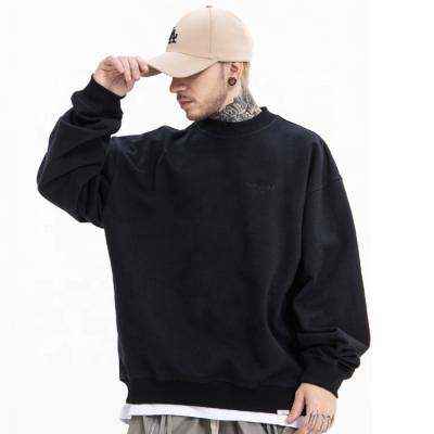 China Anti-wrinkle Vintage Washed Plain Mens Crewneck 100% Cotton Pullover Black Sweatshirt for sale