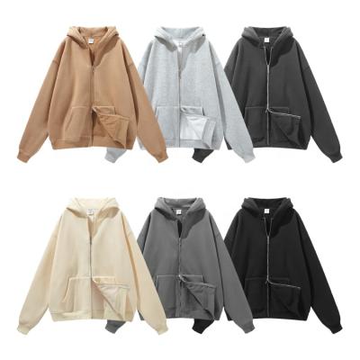 China Oversized double zipper winter jackets unisex breathable cotton heavy side custom fleece oversized zipper up hoodie men for sale