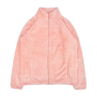 China Winter Breathable Fashion Women's Long Sleeve Zipper Up Stand Neck Oversized Coat Soft Plush Sherpa Warm Jacket for sale