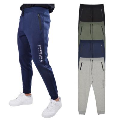 China New Fashion Men's Anti-wrinkle Basic Slim Zipper Pocket Logo Jogger Printing Pants For Men for sale