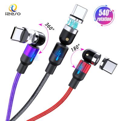 China Fast Charging Speed ​​3 In 1 Type C Cable Fast Charging 2.4A Magnetic Cable 540 Degree Rotating L Shape USB Phone Cable for sale