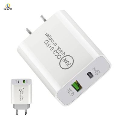 China Mobile Phone OEM Factory QC3.0 Dual USB PD Fast Charger 20W 18W Type C Port Wall Charger For iPhone 13 12 Pro Max for sale