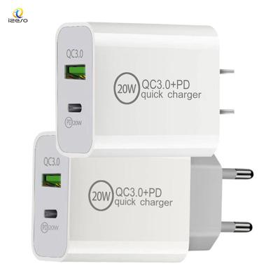 China High Quality Mobile Phone PD QC3.0 Dual USB Fast Charger 20W 18W Wall For iPhone Samsung for sale