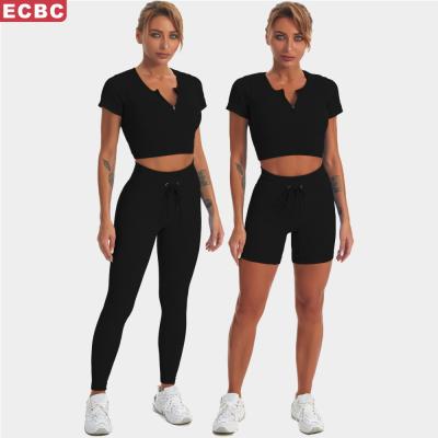 China Breathable Women Fabletics Seamless Fitness Set Sports Suits Yoga Shorts Sleeve Zipper Vest Shirts Bra Pants High Waist Drawstring Gaiters for sale