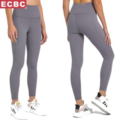 China Lulu Spring 2022 New Sports Fitness Tights Breathable Abdominal Side Pocket Solid Color Nudity Casual Yoga Clothes Women for sale