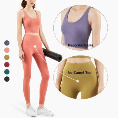 China Breathable High Waist Anti Slip Fitness Sports Workout Yoga Gaiters Sports Bra Set for sale