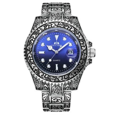 China Water Resistant Quartz Carved Water Ghost Luminous Calendar Watch For Men for sale