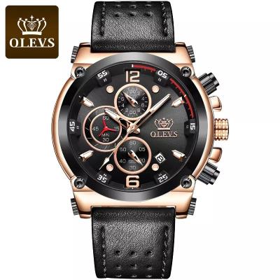 China Olevs Quarter Relogio Masculino Digital Sports Big Face Men Watch Multi Time Zone Analog Watch Waterproof Luxury PU Leather Band for sale