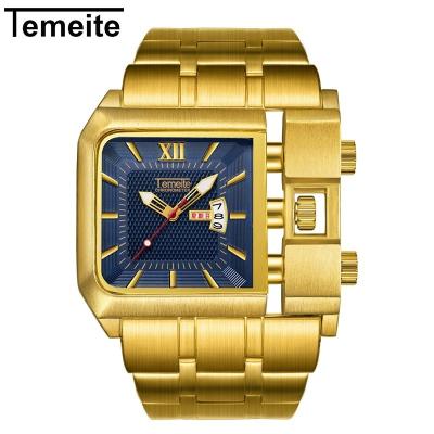 China 2022 Gold Strap Stainless Steel Date Temeite Quartz Wristwatch Watches Automatic Military Oversize Top Luxury Watch Brand For Men for sale