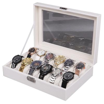 China Fashionable White Leather 12 Slots OEM Luxury Custom PU Watch Storage Display Box Ladies Watch Packing Gift Box With Pillow for sale