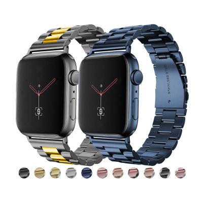 China 2022 New 304 Stainless Steel Metal Clasp Hot Sale Double Button Solid Luxury Watch Bands Men For Apple Watches iWatch 7 for sale