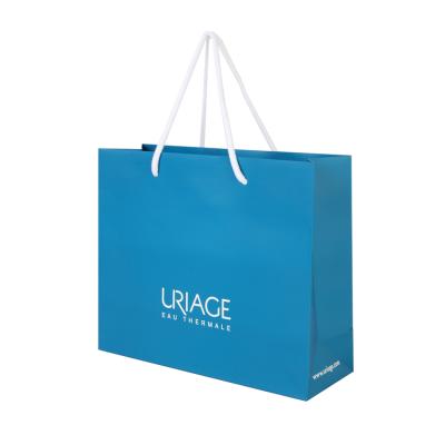 China Design Art Paper Recyclable Shopping Bag With Handles Retail Bag Packing Top Blue Premium Luxury Paper Bags for sale