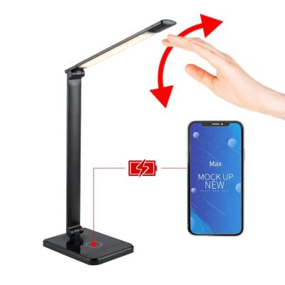 China 2022 Wireless Auto Care Timer Wireless Auto Timer Eye Study Bedside Hotel Office USB Charging Port USB Charging Left Wireless Charger Led Table Desk Lamp for sale