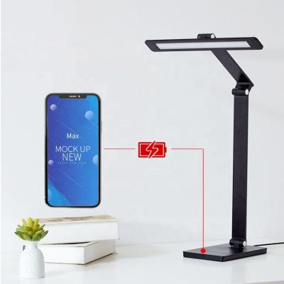 China Modern Black Desk Kids Study Learning Portable Touch Dimmable Rotating Foldable Quick Qi Wireless Led Desk Lamp for sale