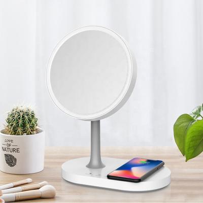 China OEM Modern White Pink Cell Phone USB Charger 10w Wireless Dimmable Mirror Hotel Guest Room Bedside Table Light Wireless Dimmable Lamp for sale