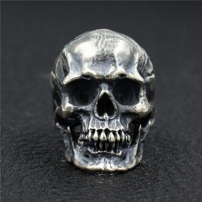 China Retro personality handmade ring s925 sterling silver men's thai silver big hip hop skull fashion punk jewelry men's handmade ring for sale