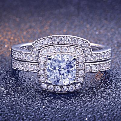 China FASHIONABLE Square Diamond Wedding Rings Jewelry Fashion Silver Jewelry Combination Set Zircon Sterling Silver 925 Ring Sets Wedding Rings for sale