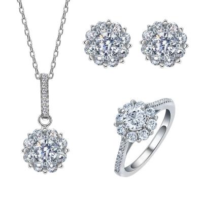 China Wedding Bud Shaped White Gold Plated Necklace and Rings Earrings Set 925 Sterling Silver Wedding Jewelry Set for Brides & Bridesmaids for sale