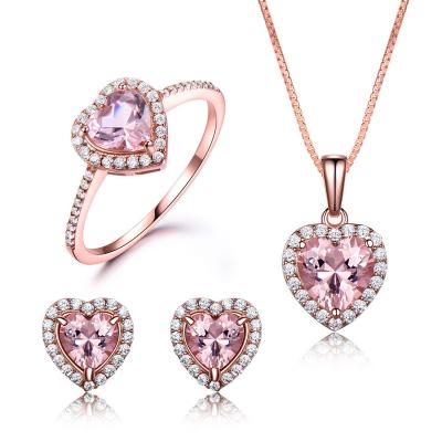 China Romantic Earrings Sterling Silver Jewelry Sets Birthday Valentine Day Jewelry Gifts Rose Gold Plated Heart Pendant Necklace Rings for sale