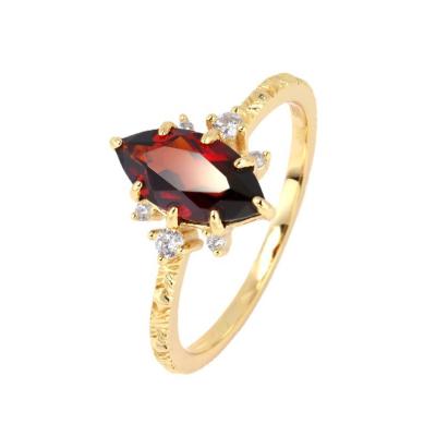 China Vintage Gemstone Garnet 14K Red Gold Plated 925 Sterling Silver Rings Engagement Ring Jewelry Gift for Women Aesthetic Rings for sale