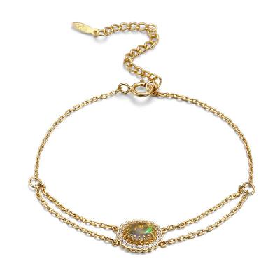 China Opal Stone Stackable TRENDY Bracelets For Women 925 Sterling Silver 14K Gold Plated Bangle Gold Aesthetic Jewelry for sale