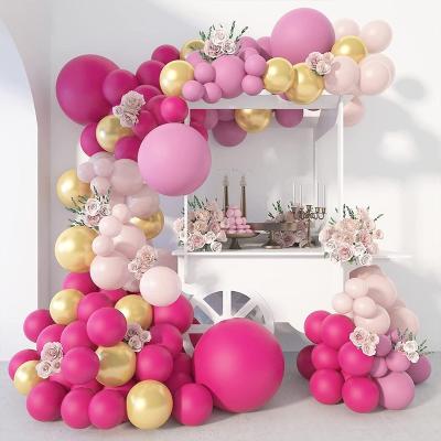 China Modern Retro Rose Red Macaron Orange Balloon Metallic Gold Balloon Chain Set Garland Arch Kit for sale