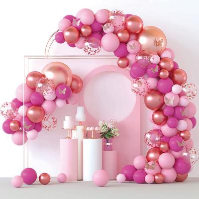 China Modern Butterfly Dusty Rose Light Pink Balloon Chain 4D Rose Gold Confetti Balloon Garland Metallic Set for sale