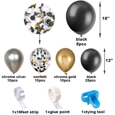 China Large Modern Wedding Matte Black Silver Gold Chrome Birthday Balloon Confetti Balloon Arch Garland for sale