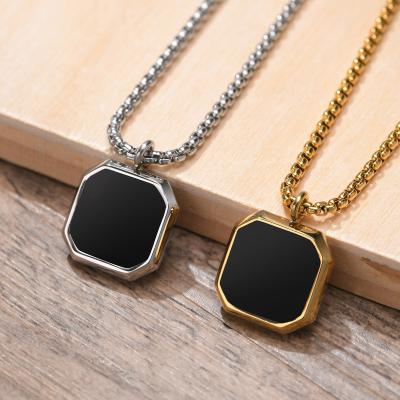 China Trendy Designs 316 Stainless Steel Trendy Stylish Men's Square Pendant Necklace Cool Enamel Necklace For Boys for sale