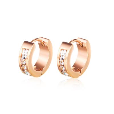 China Elegent Girls Jewelry 316 Stainless Steel Cute Jewelry Women's Crystal Little Hoop Earrings Rose Gold Plated for sale