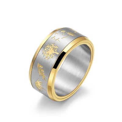 China CLASSIC Stylish Spinner Ring Mens Cool Cocktail Party Ring Dandelion Designs For Decomparess Man 316 Stainless Steel for sale