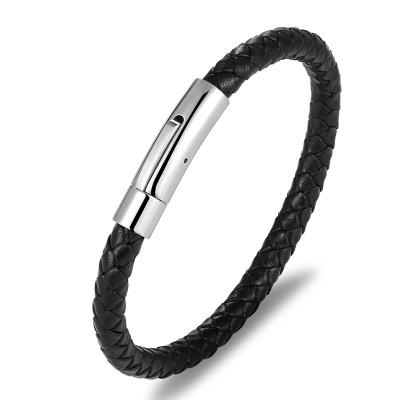 China Trendy Stylish Leather Bracelet Men's 316 Stainless Steel Designs Fashion Bracelets for sale