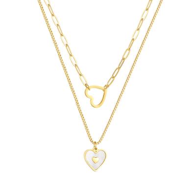 China FASHIONABLE Elegent Women's 316 Stainless Steel Girls Charm Layer Double Heart Exquisite Necklace for sale