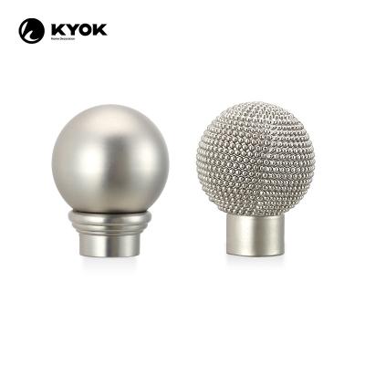 China Contemporary KYOK metal curtain rod and accessories nickel color stainless curtain heads for home decor ball shaped curtain finials for sale