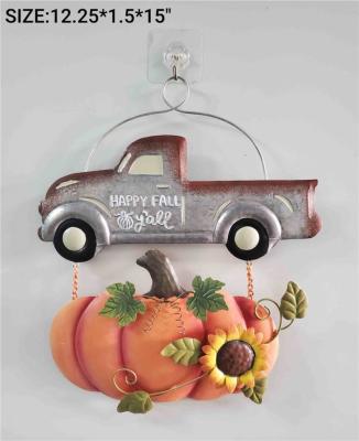 China Metal Autumn Harvest Decoration Metal Wall Hanging Creative Pumpkin and Car for sale