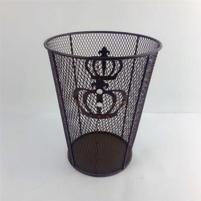 China Iron Free Mesh Trash Can Household Lid Antirust Glossy Frosted Metal Round Waste Paper Basket for sale