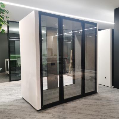 China Durable Steel Enclosed Room Staff Phone Large Transparent Glass Metal View Office Meeting Booth Luxury Transparent for sale